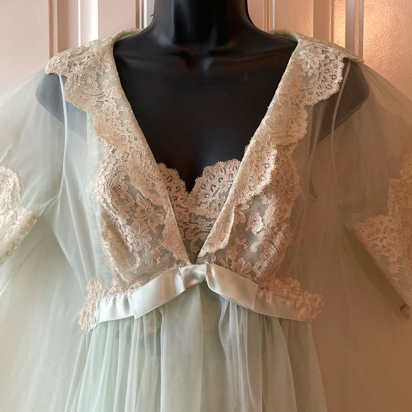 Vintage 50s Shadowline Chiffon Soft Green Ballerina Gown Peignoir Set Sz 32/S - Picture 2 of 16